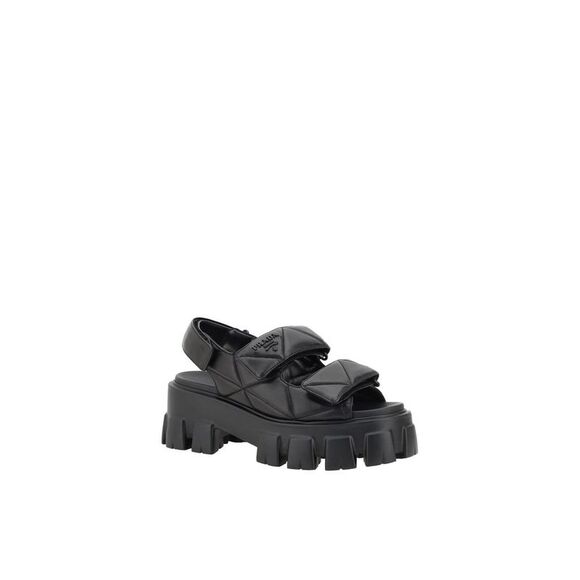 Prada Quilted Leather Sandals with Adjustable Velcro Straps Women Black - Picture 2 of 4